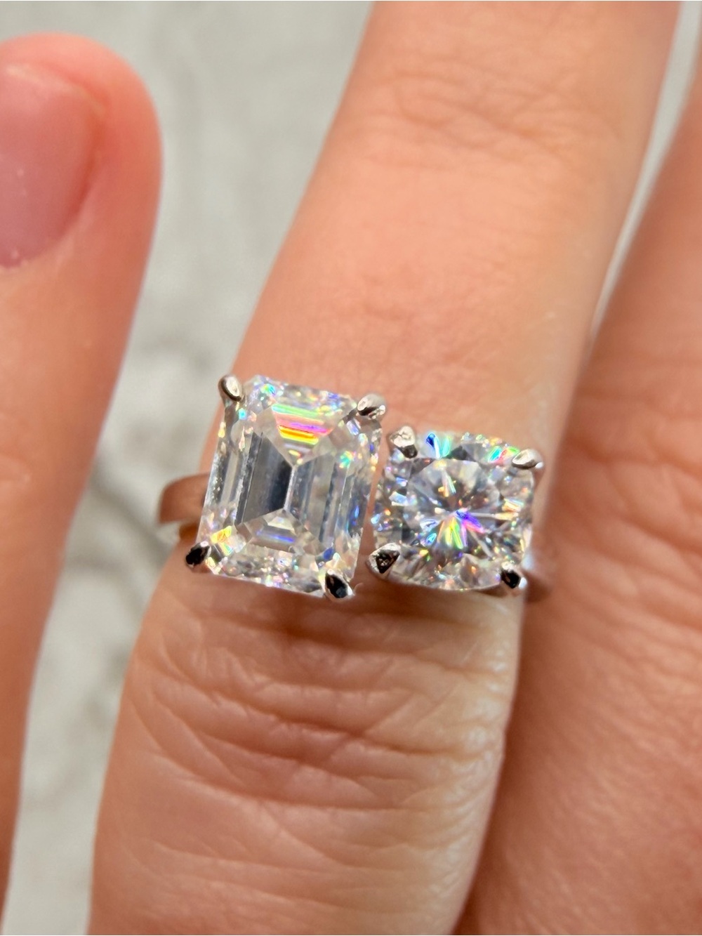 5CT Moissanite Ring • Emerald & Round Cut Duo • Sterling Silver • Size 5 - Picture 14 of 16
